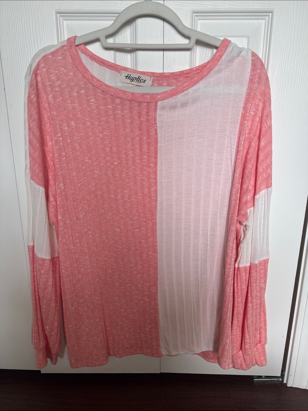 Haptics Coral Colorblock Long-Sleeve Top
